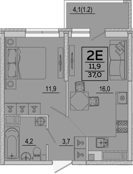2-комн., 35.8 м², 24/24 этаж, ЖК «Улыбка» — фото 2
