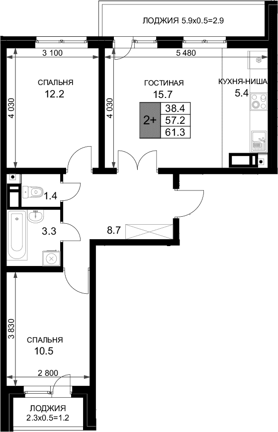 3-комн. квартира, 57.2 м² в ЖК Ракурс — фото 2