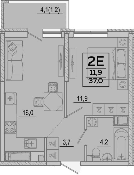 2-комн. квартира, 35.8 м² в ЖК Улыбка — фото 2