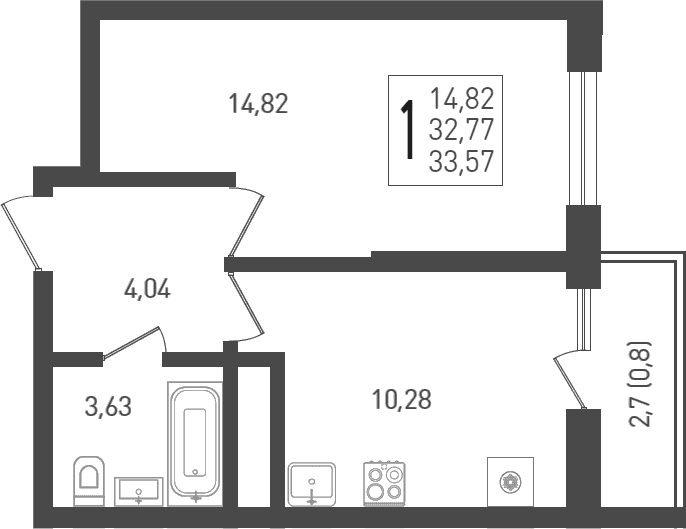 1-комн., 32.77 м², 11/24 этаж, ЖК «ЖК «Кубанская Крепость»» — фото 2