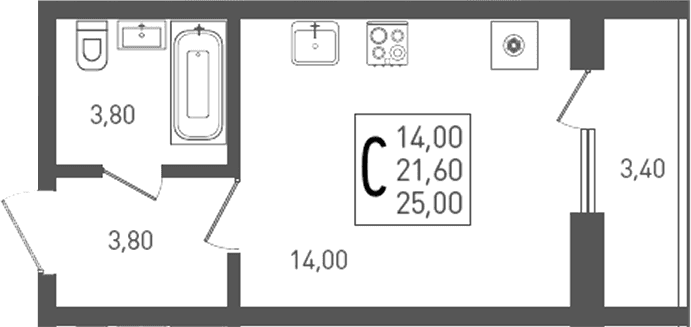 Студия квартира, 21.6 м² в ЖК ЖК «Кубанская Крепость» — фото 2
