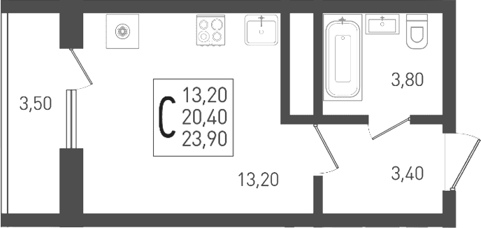 Студия, 20.4 м², 12/24 этаж, ЖК «ЖК «Кубанская Крепость»» — фото 2