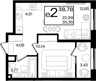 2-комн. квартира, 35.64 м² в ЖК Патрики — фото 2