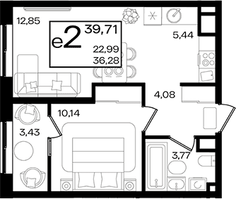 2-комн. квартира, 36.78 м² в ЖК Патрики — фото 2