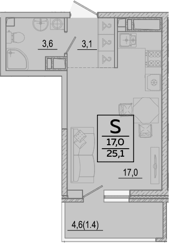 Студия, 23.7 м², 18/24 этаж, ЖК «Улыбка» — фото 2