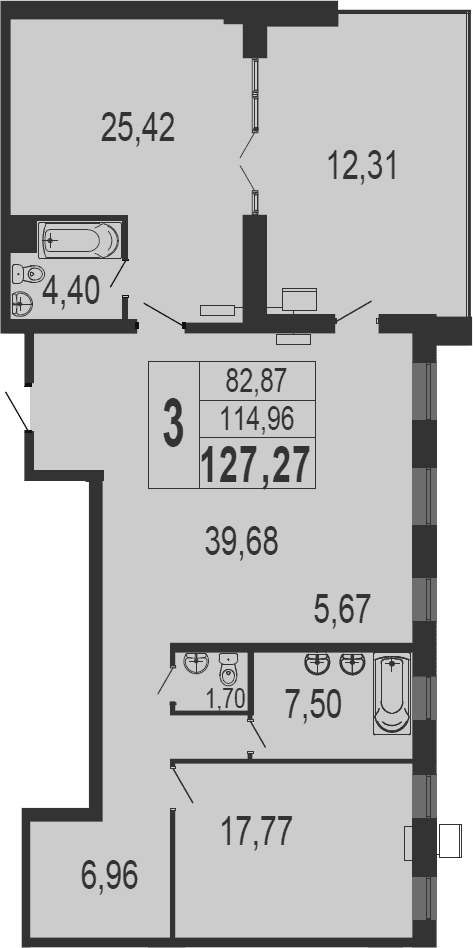 3-комн. квартира, 109.19 м² в ЖК Форт Адмирал — фото 2