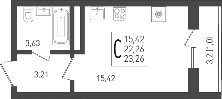 Студия, 23.6 м², 21/24 этаж, ЖК «ЖК «Кубанская Крепость»» — фото 2