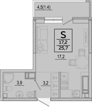 Студия, 24.3 м², 19/24 этаж, ЖК «Улыбка» — фото 2