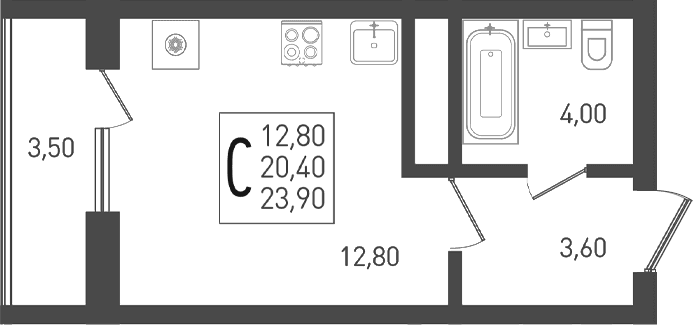 Студия, 20.4 м², 13/24 этаж, ЖК «ЖК «Кубанская Крепость»» — фото 2