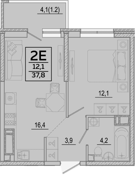 2-комн., 36.6 м², 24/24 этаж, ЖК «Улыбка» — фото 2