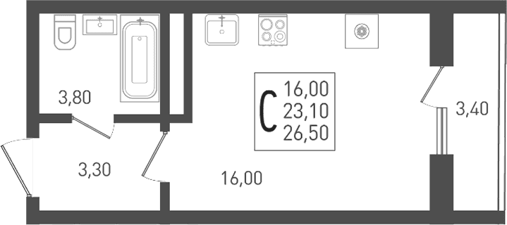 Студия, 23.1 м², 20/24 этаж, ЖК «ЖК «Кубанская Крепость»» — фото 2