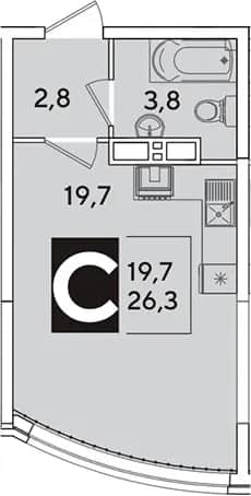 Студия, 26.3 м² в ЖК «Самолет» — фото 1