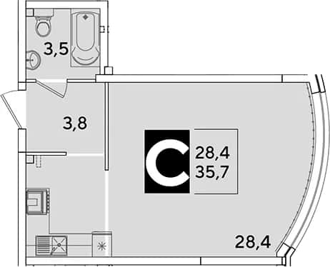 Студия, 35.7 м² в ЖК «Самолет» — фото 1