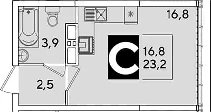 Студия, 23.2 м² в ЖК «Самолет» — фото 1