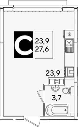 Студия, 27.6 м² в ЖК «Самолет» — фото 1