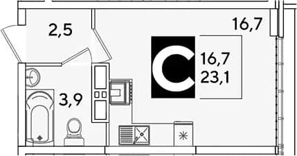 Студия, 23.1 м² в ЖК «Самолет» — фото 1
