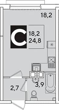 Студия, 24.8 м² в ЖК «Самолет» — фото 1