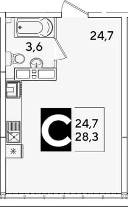 Студия, 28.3 м² в ЖК «Самолет» — фото 1
