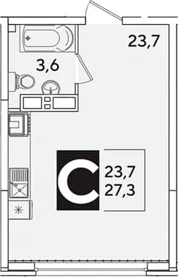 Студия, 27.3 м² в ЖК «Самолет» — фото 1