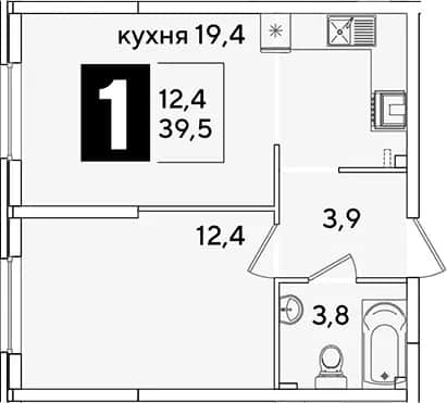 2-комн., 39.5 м² в ЖК «Самолет» — фото 1