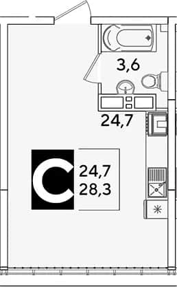 Студия, 28.3 м² в ЖК «Самолет» — фото 1