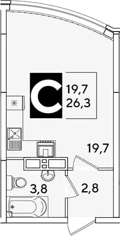 Студия, 26.3 м² в ЖК «Самолет» — фото 1