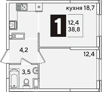 2-комн., 38.8 м² в ЖК «Самолет» — фото 1