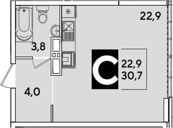 Студия, 30.7 м² в ЖК «Самолет» — фото 1