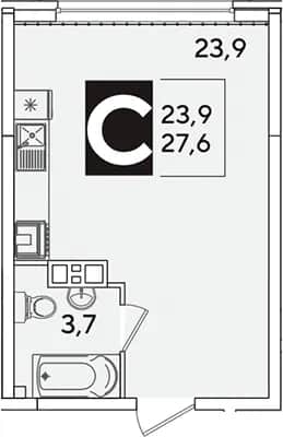 Студия, 27.6 м² в ЖК «Самолет» — фото 1