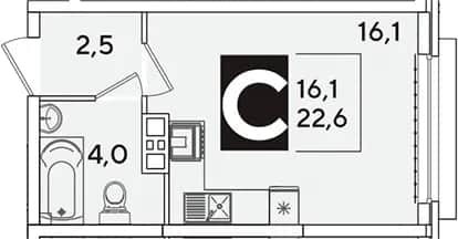 Студия, 22.6 м² в ЖК «Самолет» — фото 1