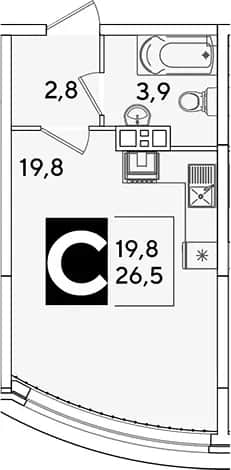 Студия, 26.5 м² в ЖК «Самолет» — фото 1
