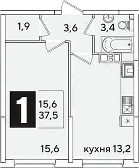 1-комн., 37.5 м² в ЖК «Самолет» — фото 1