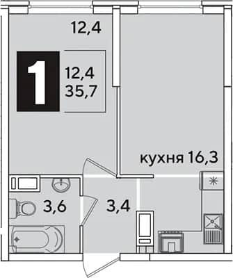 2-комн., 35.7 м² в ЖК «Самолет» — фото 1