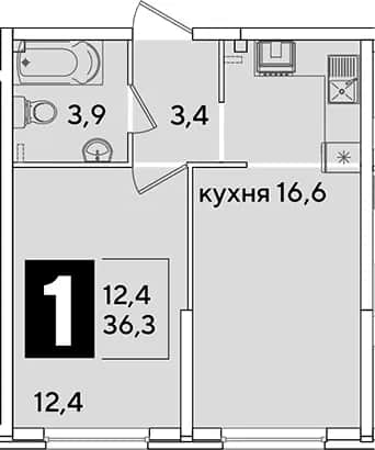 2-комн., 36.3 м² в ЖК «Самолет» — фото 1