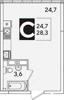 Студия, 28.3 м² в ЖК «Самолет» — фото 1