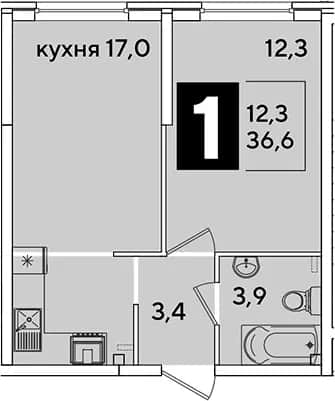 2-комн., 36.6 м² в ЖК «Самолет» — фото 1