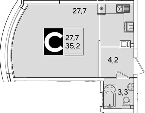Студия, 35.2 м² в ЖК «Самолет» — фото 1