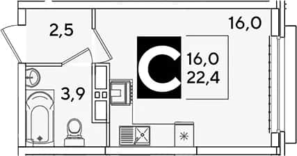 Студия, 22.4 м² в ЖК «Самолет» — фото 1