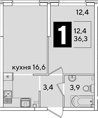 2-комн., 36.3 м² в ЖК «Самолет» — фото 1