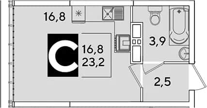 Студия, 23.2 м² в ЖК «Самолет» — фото 1