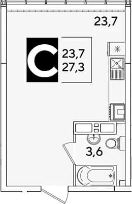 Студия, 27.3 м² в ЖК «Самолет» — фото 1