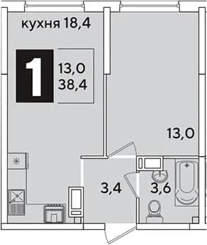 2-комн., 38.4 м² в ЖК «Самолет» — фото 1