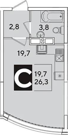 Студия, 26.3 м² в ЖК «Самолет» — фото 1
