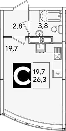 Студия, 26.3 м² в ЖК «Самолет» — фото 1