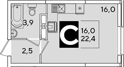 Студия, 22.4 м² в ЖК «Самолет» — фото 1