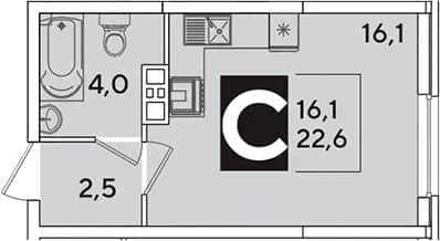 Студия, 22.6 м² в ЖК «Самолет» — фото 1