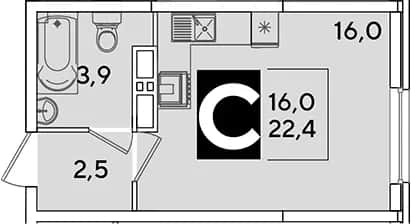 Студия, 22.4 м² в ЖК «Самолет» — фото 1