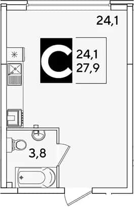 Студия, 27.9 м² в ЖК «Самолет» — фото 1