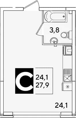 Студия, 27.9 м² в ЖК «Самолет» — фото 1