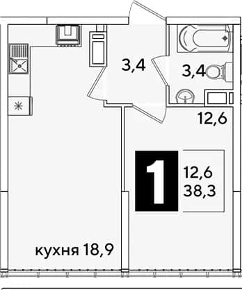 2-комн., 38.3 м² в ЖК «Самолет» — фото 1